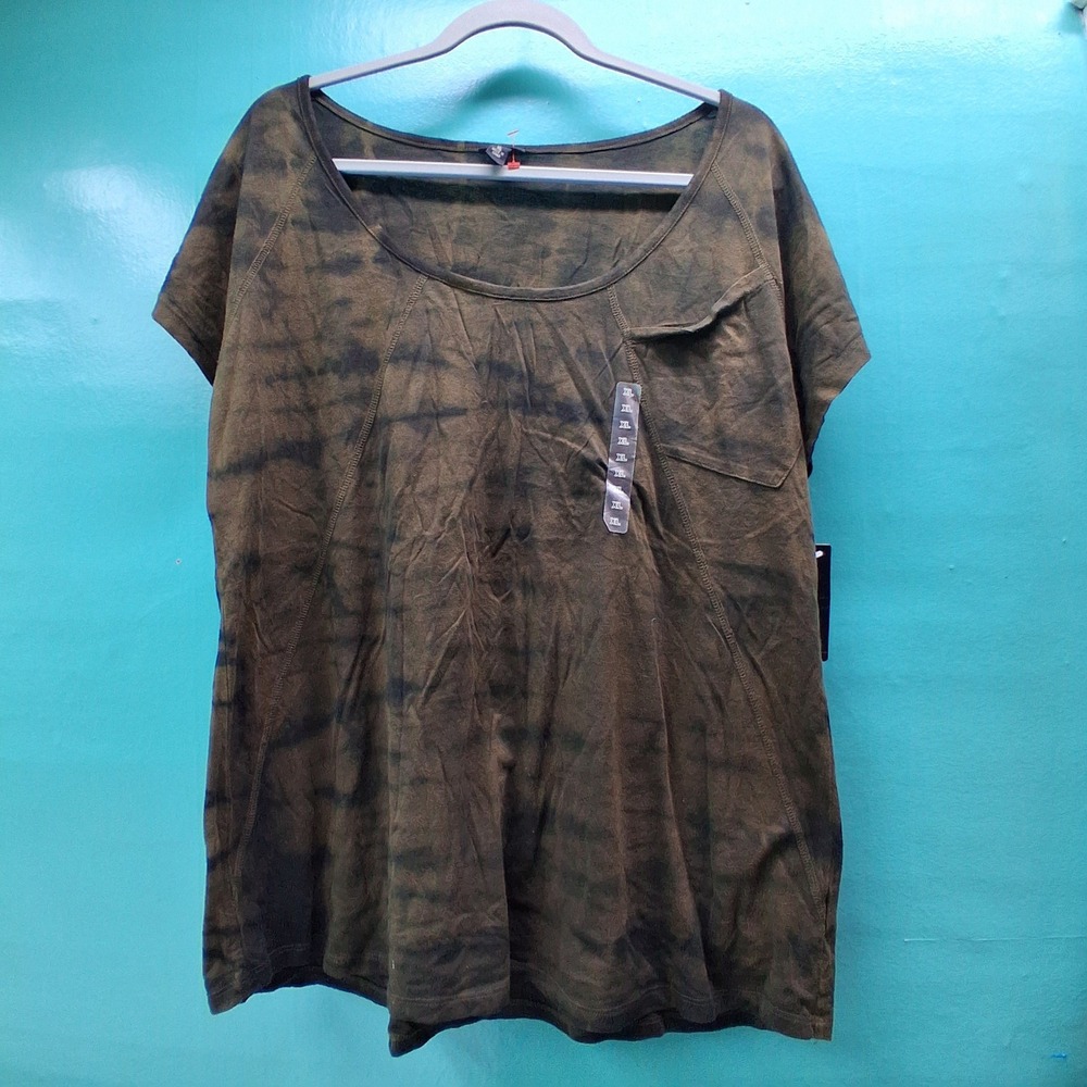 a.n.a Tie Dye Pocket Tee XL Olive Green Boho Grunge Gorpcore Scoop Neck New